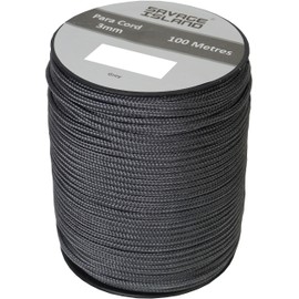 Savage Island 100m Reel Paracord Army Camping for Tent Basha Bivi Shelter Buidling Hammock Gardening Bushcraft in Green, Black, Coyote and Red Colours (Grey)