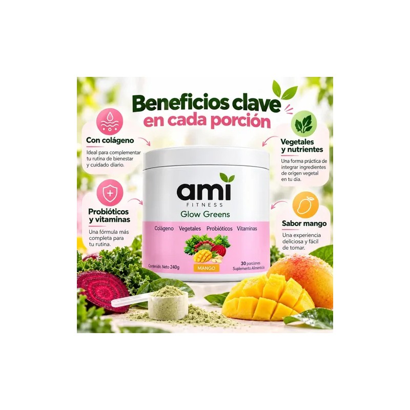 Greens Mango 240g 30 Porciones Colágeno Vegetales Vitaminas