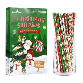 Christmas Paper Straws, 10 Styles Red Green Gold Christmas Straws Snowflakes Tree Decoration Straws for Christmas, New Year, Holiday, Party, Pack of 100