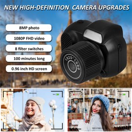 Mini Keychain Camera, FHD 1080p 8MP Mini Digital Camera with 128GB SD Card, OTG Adapters, Card Readers, Eight Filters, 100 Mins Battery Life Retro Camera for Travel Study Recording (Black, 128GB)