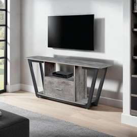 Convenience Concepts Graystone TV Stand 59.25" - Modern Entertainment Center for TVs up to 65", Industrial Media Console with Storage Drawer & Shelves for Living & Family Room, Faux Birch/Slate Gray