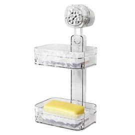 Disnace Soap Container, Double Layer Soap Dished Holder, Double Tier Soaps Holder with Strong Suction Cup, Wall Mounted No-Drill Soaps Dish for Bathroom, Shower, Kitchen, Transparent Colour