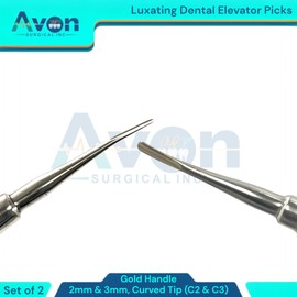 2-PCS Apical Tooth Extraction Luxating Elevators with Curved Tips & Gold Color Handle - Lightweight Dental Instruments - German Stainless Steel (2mm + 3mm (Set of 2))