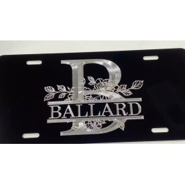 Diamond Etched Products Custom YOUR Name Engraved in Flowers Car Tag Diamond Etched Metal License Plate