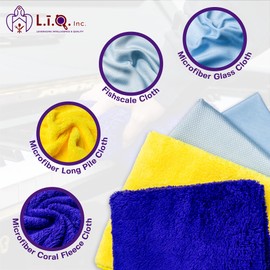 4-Piece Cloth Set - Microfiber Coral Fleece, Microfiber Glass, Fishscale, & Microfiber Long Pile Cloths for Streak-Free Cleaning, Dusting & Polishing - Ideal for Kitchen, Home, and Auto Surfaces