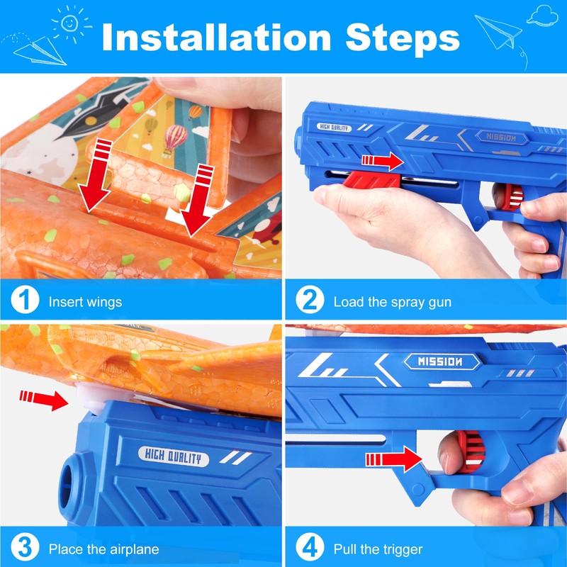 6 Stücke Flugzeug Spielzeug, Styroporflieger mit Katapult Pistole, Wurfgleiter LED