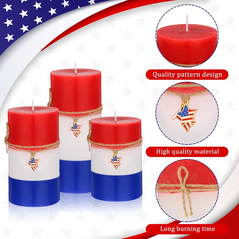 Conelist Set of 3 4th of July Pillar Candles White