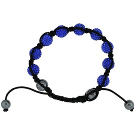 Blue Sapphire Color Crystal Ball Macrame Bead Bracelet for Men and Women Hematite Beads Adjustable Unisex 3/8 in. (10 mm) Wide