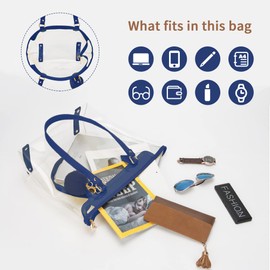 Large Clear Bag Transparent Shoulder Handbag with Black Plush Pendant(Blue)