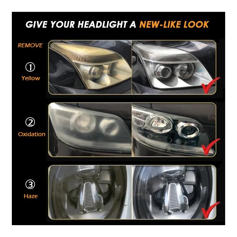 Dorwrnln Car Headlight Restoration Kit, 2-Step Headlight Cleaner with Oxidation