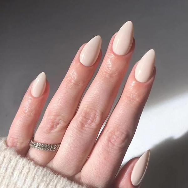 Press On Nails, Alomnd Medium Shape, Solid Dark Color Fake