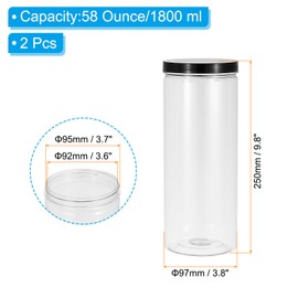 PATIKIL 58oz Plastic Jars with Lids, 2 Pcs Refillable Empty Storage Jars Containers Mason Jars for Dry Food Cosmetic Peanut Butter Candy Home Kitchen Storage, Clear