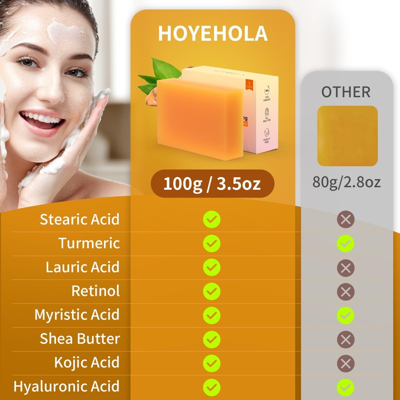 HOYEHOLA Kojic Acid Turmeric Soap Bar - Dark Spot Remover