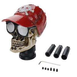 Modengzhe Resin Cap Skull Shpae Universal Type Gear Shift Knob Replacement Decor for Car Interior Modification (Red Cap)