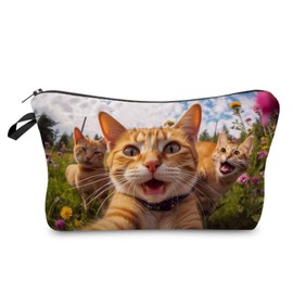 Livel lhood Funny Cat Makeup Bag Small Organizer Bag Toiletry Zipper Pouch Ginger Cat Selfie Cosmetic Bag Birthday Present for Cat Lovers Cat Mom Women Friends