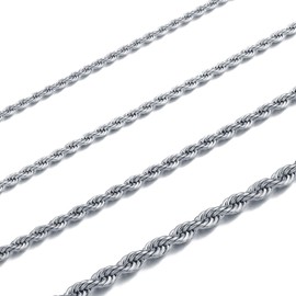 RWQIAN Men's Cord Chain Silver/Gold/Black Stainless Steel Twisted Chain Width 2/2.5/3/4 mm Women's Necklace Length 45-60 cm, Stainless Steel