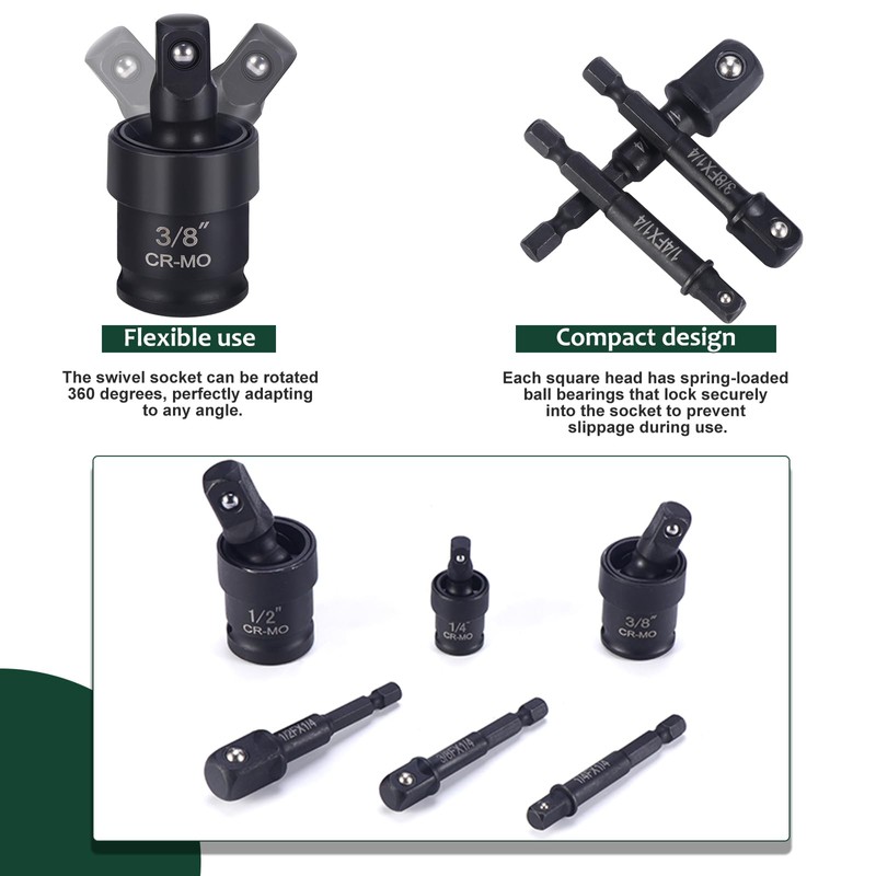 WiMas 6PCS Impact Universal Joint Socket Adapter Set Impact Driver