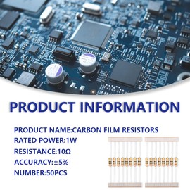 Innfeeltech Pack of 50 1W 5% Tolerance 10 Ohm Carbon Film Resistor for DIY Project and Experiments