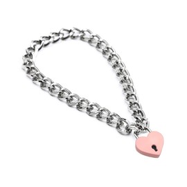 Succuba Heart Padlock Necklace Metal chain Collar Choker Necklace with Lock and Key for Women and Men 16 In (G)