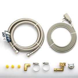 PLUMBERMASTER Dishwasher Installation Kit, 6ft Water Supply Line with with 3/8" x 3/8" Compression,3-Prong Straight Power Cord, Elbow Connectors&Adapters,Braided Stainless Steel Dishwasher hose Kit