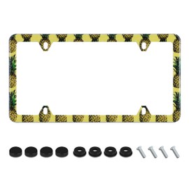 Pineapple License Plate Frame Tropical Fruit Pineapples License Plate Holder Stainless Steel Auto Parts Decoration with Screws for Men Women License Plate 4 Holes 1pcs