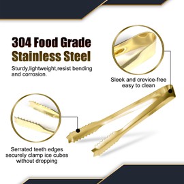WAFJAMF Ice Tongs for Ice Bucket,7 Inch Bar Serving Tong, 304 Stainless Steel,-Gold Plated-for Party Kitchen Restaurant