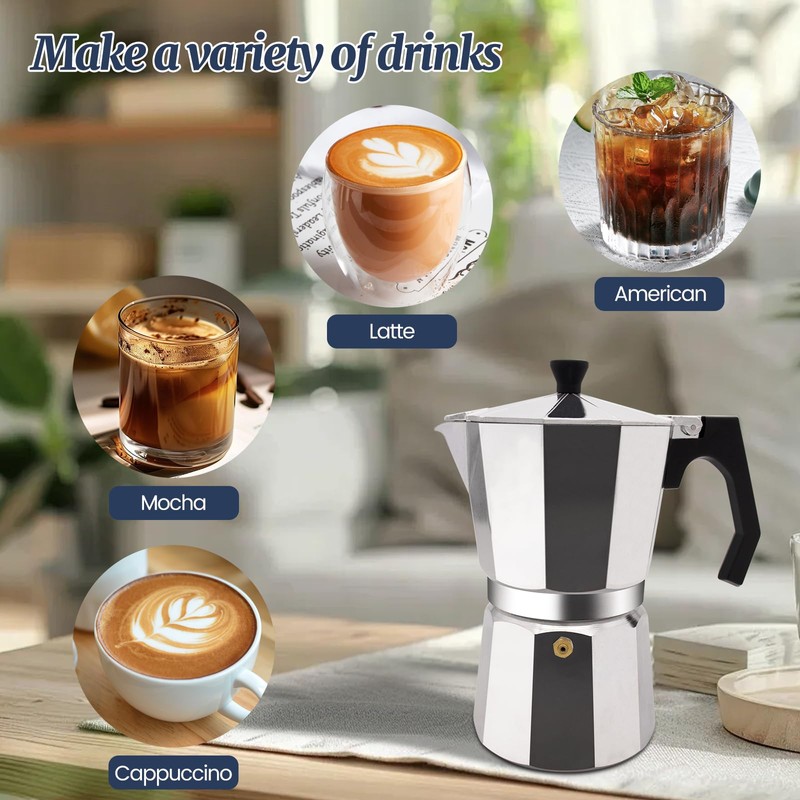 Supvision 6 Cup Moka Pot Aluminum 300ml Italian Coffee Maker