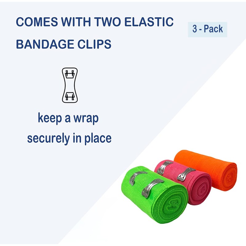 Elastic Bandage Wrap 3-Pack with Closure Clips, Comfortable Compression Support