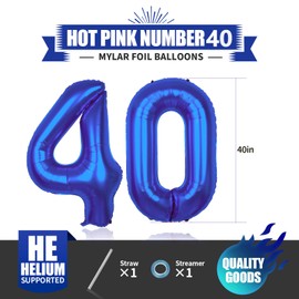 40 Inch Hot Blue 40 Number Balloons Giant Jumbo Huge 40 Foil Mylar Helium Number Digital Balloons Dark Blue 40th Birthday Balloons 40th Anniversary Events Party Decorations Photo Shoot Supplies