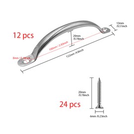 ONEBO 12 Pcs Stainless Steel Drawer Pulls, Cabinet Handles, Door Knob Handles, Curved Handle, with Screws,for Kitchen,Wardrobe,Drawer,Bathroom,Bedroom(Silver)