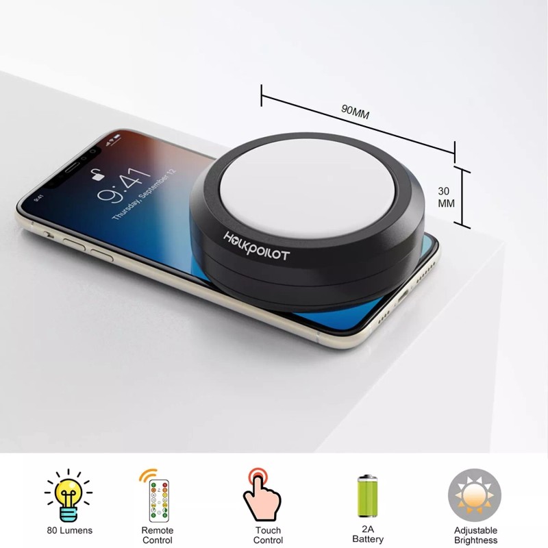 HOLKPOILOT Puck Lights with Remote Control, LED Under Cabinet/Under Counter