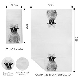 EKGJW Funny Boston Terrier Reading Dish Towels – Dog Lover Gifts for Women, Bookish Mom Hand Towels for Bathroom, 16x24 Inch