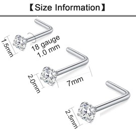 Longita Nose Studs 18g Nose Stud 18 Gauge Nose Piercing Stud Nose Ring Nose Screw Nose Bone Tiny Small Nose Stud Diamond Nose Jewelry Silver 1.5mm 2mm 2.5mm