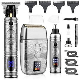Saoilli Professional Hair Trimmer Hair Clippers for Men, Nose Hair Trimmer Shaver Set,Cordless T-Blade Beard Trimmer Barber Clippers,Electric Razor Foil Shavers for Men Haircut Grooming Kit(Silver)