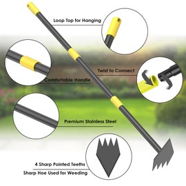 Dual Headed Weeding Tool, Long Handle for Loosening Soil Weeding Digging with Heavy Duty Stainless Steel Manual Weeder Hoe Garden Tool 17-45 inch Metal Black