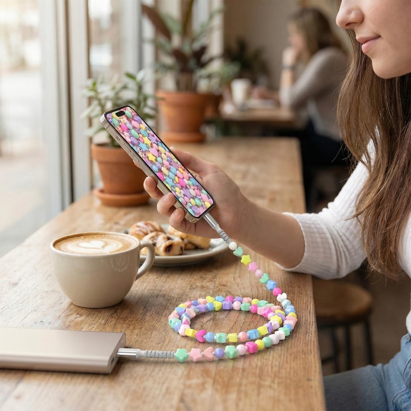 Jiunai Beaded Phone Charger 60W Charge 6ft Cute Heart Star