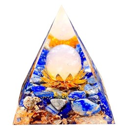 Saefheled Saefheled Crystal Pyramid for Positive Energy, Flower of Life Lapis Lazuli Pink Ball Orgonite Crystal Healing Crystals Pyramid for Reduce Stress Chakra Healing Meditation Attract Lucky,