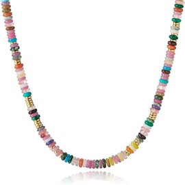 Gemstone Beaded Necklace for Women Colorful Natural Stone Freshwater Pearl Surfer Beach Rainbow Necklace Jewelry Gift (beach, colorful -e)