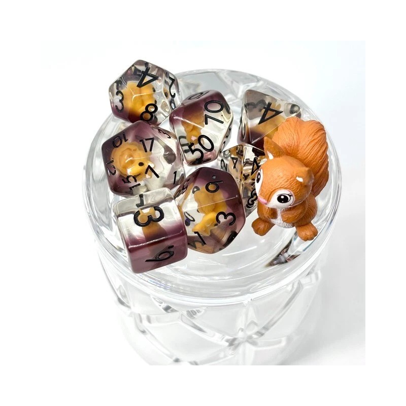Sage's Baby Squirrel Familiar Resin Polyhedral Dice Set & Figurine
