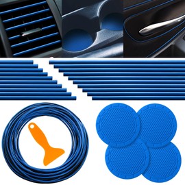 25 Pack Interior Car Accessories, 32 Feet Car Interior Moulding Trim, 20 Car Vent Trim Strips and 4 Car Cup Holder Decorative Filler Insert Strip Auto Non Slip Insert with Scraper (Blue)