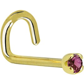 Body Candy Solid 18k Yellow Gold 1.5mm (0.015 cttw) Genuine Purple Diamond Left Nose Stud Screw 20 Gauge 1/4"