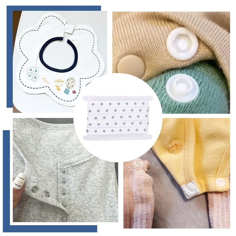 HOBBIESAY 4.5m Metal Snap Button Tape Ribbon White Sewing Snap