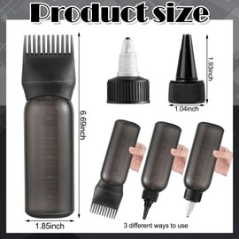FXSPLCZ Root Comb Applicator Bottle Oil Applicator for Hair Dye Hair Oiling Bottle with 2 Types Caps and Graduated Scale, 6 Ounce (Black)