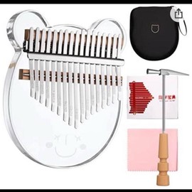 Kalimba 17 Key Thumb Piano, Crystal Clear Thumb Piano with Carry Case, Portable Transparent Acrylic Mbira Finger Piano, Musical Instrument Presents for Kids Adult Beginners, Bear Shape