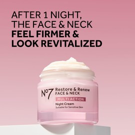 No7 Restore & Renew Multi Action Night Cream for Face & Neck - Nighttime Face Moisturizer with Collagen Peptides - Anti Aging Skin Care for Crepey Skin with Hyaluronic Acid & Ceramides (1.69 Oz)