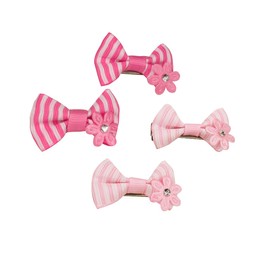 Pink Stripe Bow Rhinestone Sunflower Bobby Pin Set (4 Pcs)