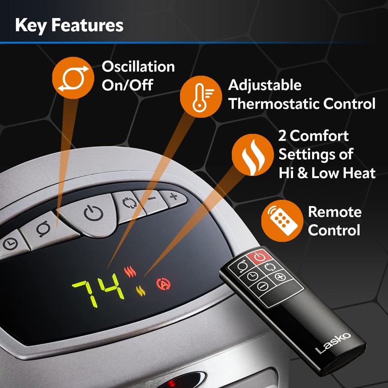 Lasko Oscillating Digital Ceramic Tower Heater for Home with Adjustable