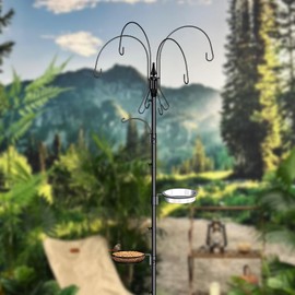 Kodope Bird Feeding Pole, 75 Inch 4 Hooks Heavy-Duty Bird Feeder and Water Dispenser Shepherd Hook, Bird Feeding Station with Ground Stake, Outside Shepherd Hook