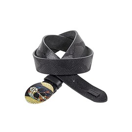 Cipo & Baxx CG202 Men's Leather Belt Reptile Pattern Skull Oval Clasp Rocky Belt, black