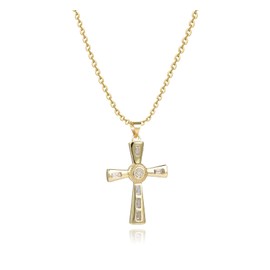MiiFort Holy Calvary Cross Gold Necklace for Women Clear CZ Follower Religious Congregation Sister Girlfriend Auntie